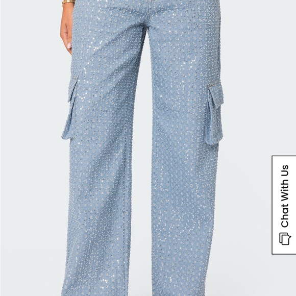 Edikted Blue Cargo jeans Sparkly - Picture 1 of 3